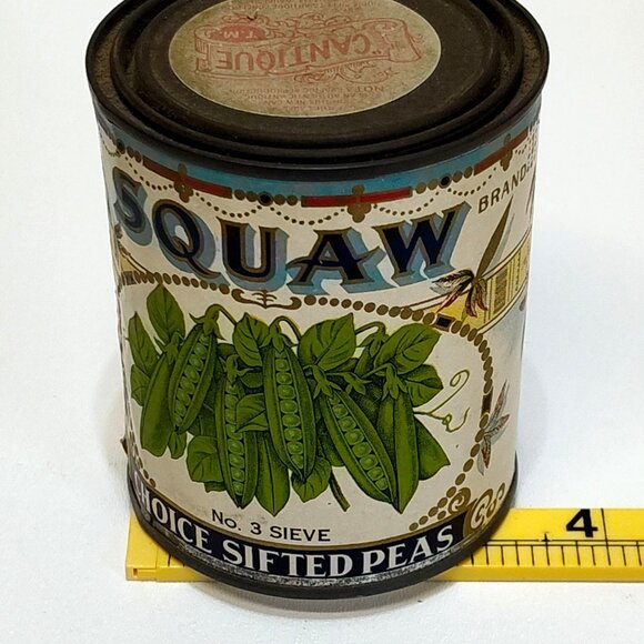 Squaw Brand No. 3 Sieve Choice Sifted Peas Tin Can Original Paper Label Vintage - Picture 6 of 6